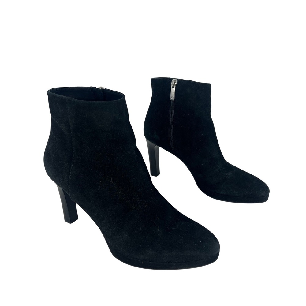 Aquatalia Black Suede Platform Ankle Boots Almond Toe Size 9 - Picture 4 of 12